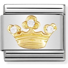 Nomination 18K Altın  ve Kübik Zirkonya ile Paslanmaz Çelik Composable Klasik Eğlence -12_ Beyaz Queen Crown- Renkli