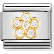 Nomination 18K Altın  ve Kübik Zirkonya -18_ -Beyaz Çiçek- ile Paslanmaz Çelik Composable Klasik Doğa Renkli