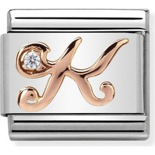 Nomination Composable Klasik Harfler Çelik, Zirkon ve 9k Rose Altın -11_K- Renkli