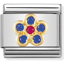 Nomination 18K Altın  ve Kübik Zirkonya ile Paslanmaz Çelik Composable Klasik Doğa -08_MAVI ve Kırmızı Çiçek- Renkli