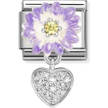 Nomination Composable  Klasik, Link , Semboller,  Paslanmaz Çelik / 925 Ayar Gümüş - Çiçek Sallantılı Kalp Renkli