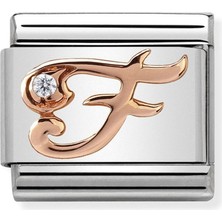 Nomination Composable Klasik Harfler Çelik, Zirkon ve 9k Rose Altın -06_F- Renkli