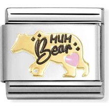 Nomination Composable Klasik , Link ,altın Günlük Hayat, Paslanmaz Çelik / 18K Altın - Pembe Kalpli Ayı Renkli