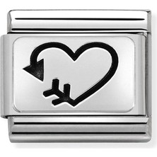 Nomination Composable Klasik Oksidize Plakalar 2 Çelik ve 925 Ayar Gümüş -38_ARROW Heart Sol- Renkli