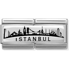 Nomination Composable Klasik Çift Link Paslanmaz Çelik, Emaye ve 925 Ayar Gümüş - Istanbul Ufuk Çizgisi Renkli