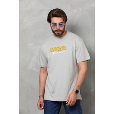 Tarz Yeri Unisex Basic Bisiklet Yaka Oversize T-Shirt - Gri