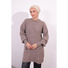 9081 Yumoş Triko Tunik - Kahverengi