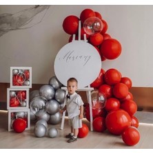 Cugy Mini Kırmızı ve Gümüş Metalik Balon Zinciri Doğum Günü Parti Süsleme Seti