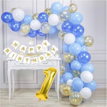 Cugy Mavi Gökyüzü Kuşağı 1 Yaş Rakamlı Konsept  Balon Zinciri Doğum Günü Süsleme Parti Kutlama Seti