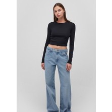 Mavi Uzun Kollu Siyah Crop Basic Tişört 1612822-900