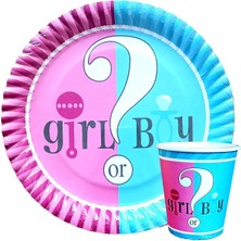 Balon Diyarı Cinsiyet Belirleme Partisi Karton Tabak ve Bardak Seti - "kız Mı Erkek Mi?" Parti Seti, 8 Kişilik