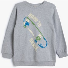 Koton Sweatshirt Şardonlu Kaykay Baskılı Bisiklet Yaka 5WKB10121TK