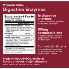 Physician's Choıce Digestive Enzymes - Multi Enzymes, Organic Prebiotics & Gut Health - Meal Time Discomfort Relief & Bloating - Dual Action Approach - 60 Capsul