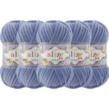 Alize Velluto Kadife El Örgü Ipliği (5'li) Paket - Renk KODU:374-MAVI-MELANJ - 100 Gr. 9 Mt. Parmak Örgü Ipi