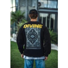 Tarz Yeri Kışlık Bisiklet Yaka Baskılı Sweatshirt - Siyah