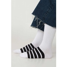 HE-QA Beş Çizgili Soket Çorap Beyaz-Siyah
