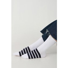 Beş Çizgili Soket Çorap Beyaz-Lacivert