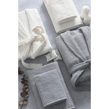 Line %100 Pamuk Luxury 8 Parça Aile Bornoz Seti - Gri - Krem
