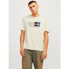 Jack & Jones Jack&jones 12262662 Jorportland Block Brandıng Ss Cn Ln Erkek T-Shirt Bej