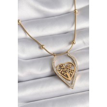 Callerrons Accessories Gold Renk Zirkon Taşlı Detaylı Kalp Fidan Model Kadın Kolye - EBJ241109W28931