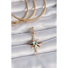 Callerrons Accessories Gold Renk Zirkon Taşlı Kutup Yıldızı Nazar Boncuk Detay Ajda Charm - EBJ241109W28976