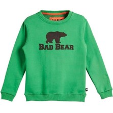 Bad Bear Logo Crewneck Kids Green Yeşil Baskılı Çocuk Sweatshirt