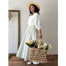 Küçüğüm Butik Su Yeşili Papatya Kloş Poplin Etek