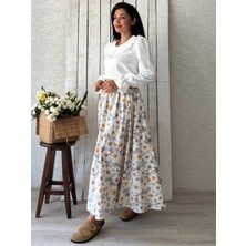 Küçüğüm Butik Mavi Açelya Çiçeği Kloş Poplin Etek
