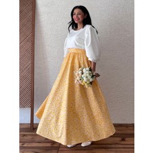 Küçüğüm Butik Sarı Papatyalı Kloş Poplin Etek