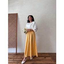 Küçüğüm Butik Sarı Papatyalı Kloş Poplin Etek