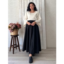 Küçüğüm Butik Siyah Kloş Büzgülü Poplin Etek