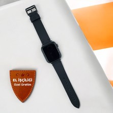 Minval Apple Watch Deri Kordon Ultra 2 9 8 SE2 7 6 Se 5 4 3 2 1 serisi 49mm 45mm 44mm 42mm Uyumlu Kadın Erkek için Uniseks El Yapımı Siyah Kayış