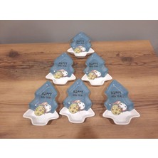 Keramika Yılbaşı Çam Ağacı Çerezlik / Kayık / Sunumluk 17 cm 6 Adet Mat