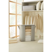 Ocean Home Textile Gri Balıksırtı Desenli, PVC Pencereli, 100% Polipropilen Hurç 45x30x50 cm – Kıyafet ve Ev Tekstili Saklama Çantası