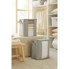 Ocean Home Textile 2'li Pvc Pencereli Gri Balıksırtı Hurç Set 45 x 30 x 50 cm