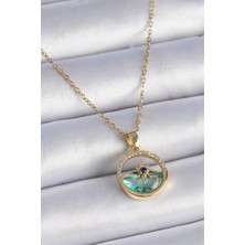 Clariss 316L Çelik Zincir Gold Renk Zirkon Taşlı Deniz Görünüm Kutup Yıldız Model Kadın Kolye