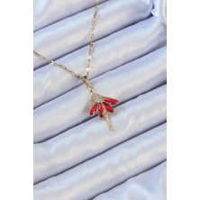 Clariss 316L Çelik Zincir Altın Renk Kırmızı Etekli Zirkon Taşlı Balerin Kolye