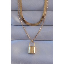 Clariss 316L Çelik Gold Renk Çift Zincir Kilit Model Kolye