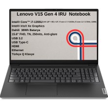 Lenovo V15 Gen4 Iru Intel Core I7 1355U 16GB 1tb SSD 15.6" Fhd Windows 11 Pro Taşınabilir Bilgisayar 83A100KXTR W6