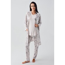 Artış Collection Uzun Kollu Düğmeli Desenli Esnek Viskoz Hamile Sabahlık Pijama Takım 23100