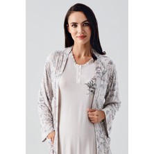 Artış Collection Uzun Kollu Düğmeli Desenli Esnek Viskoz Hamile Sabahlık Pijama Takım 23100