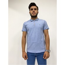 Erkek Yarım Fermuarlı Yakalı Dokulu T-Shirt