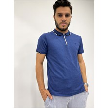 Erkek Yarım Fermuarlı Yakalı Dokulu T-Shirt