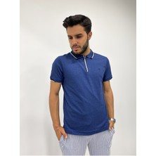 Erkek Yarım Fermuarlı Yakalı Dokulu T-Shirt