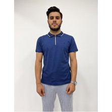 Erkek Yarım Fermuarlı Yakalı Dokulu T-Shirt