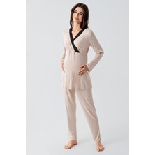 Artış Collection Uzun Kollu Likralı Viskoz Hamile Pijama Sabahlık Takım