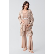 Artış Collection Uzun Kollu Dantelli Desenli Düğmeli Ispanyol Paça Esnek Viskoz Hamile Sabahlık Pijama Takım 23101