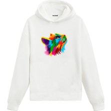 Colermi Kedi Gökyüzü Renkli Kedi Tasarımı Doğum Günü Hediyesi Pamuklu Hoodie Kapşonlu Sweatshirt