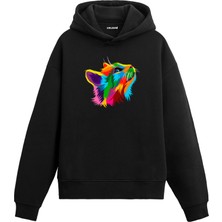 Colermi Kedi Gökyüzü Renkli Kedi Tasarımı Doğum Günü Hediyesi Pamuklu Hoodie Kapşonlu Sweatshirt