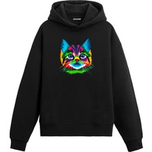 Colermi Kedi Maya Renkli Kedi Tasarımı Doğum Günü Hediyesi Pamuklu Hoodie Kapşonlu Sweatshirt